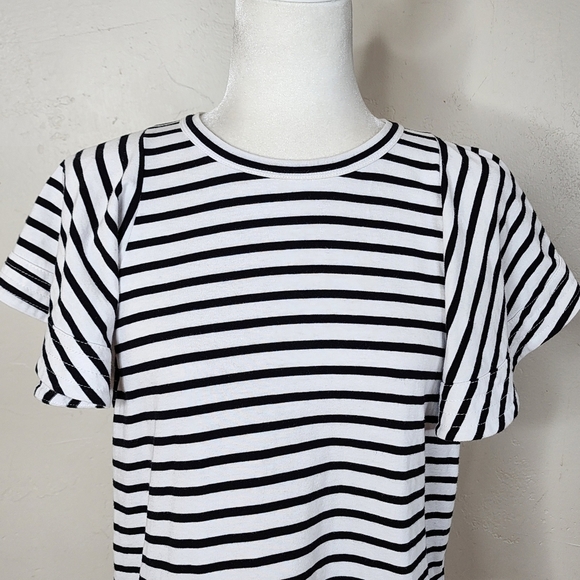 A.L.C Carrie Black and White Striped Flutter Sleeve Top Size Small - Picture 4 of 15